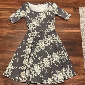 Gray and White Floral Dress